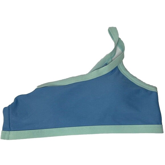 Blue Two Tone one shoulder bikini top Women's Large Ribbed Swim Suit - Picture 1 of 6